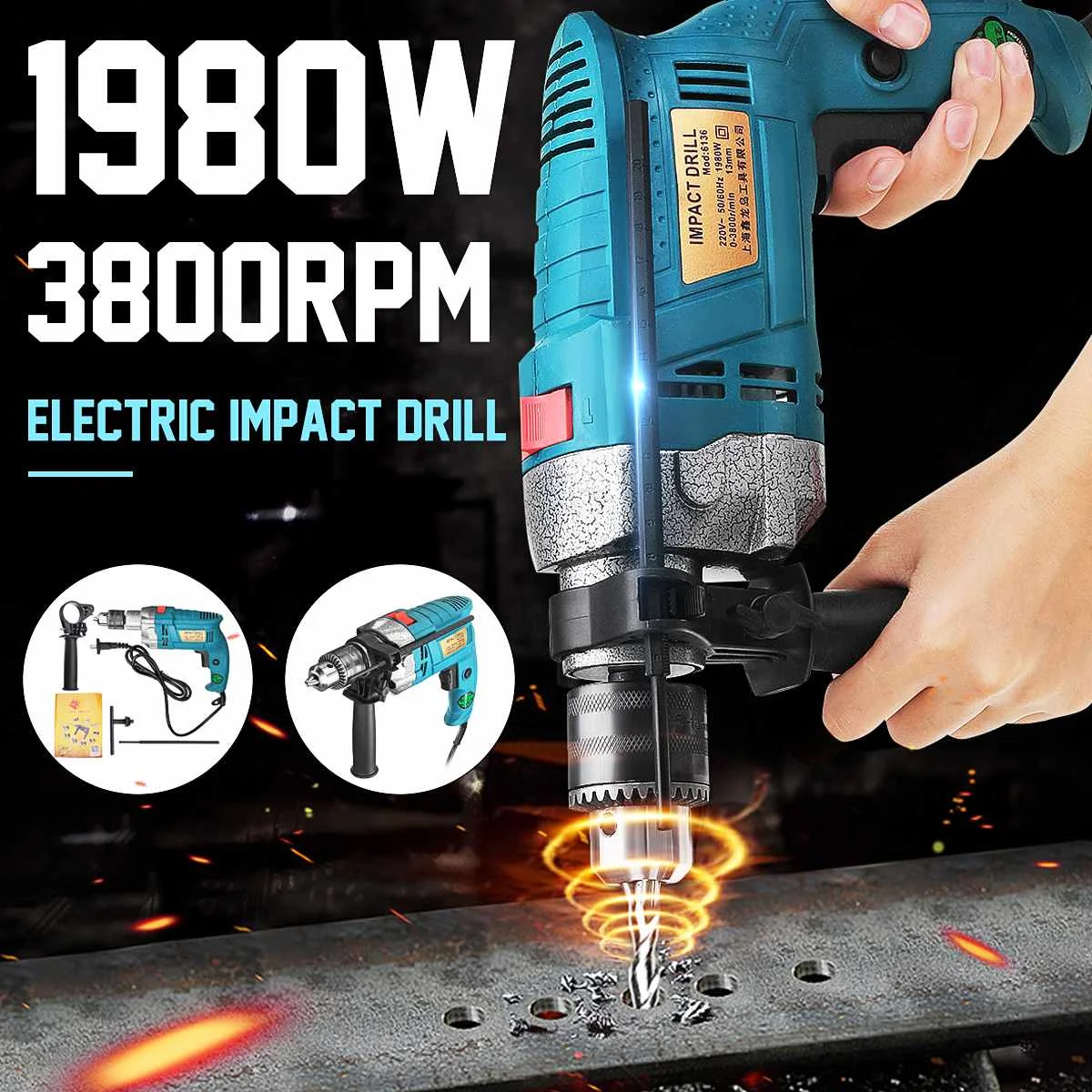 1980W 220V Electric Brushless Handheld Impact Flat
