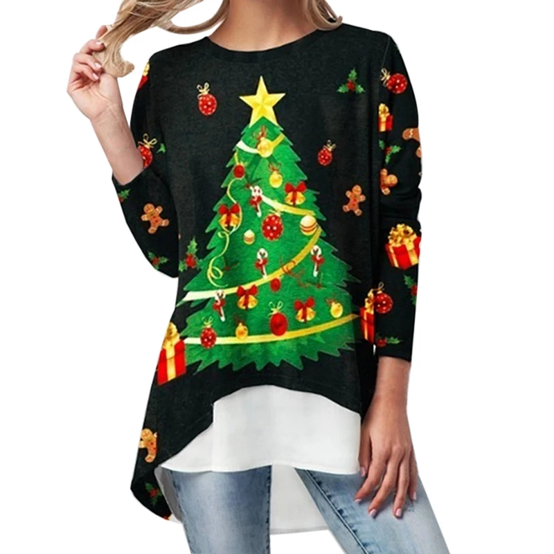 

2019 Christmas Blouse Women Autumn Winter Santa Claus Print Irregular Female Shirts Women Tops And Blouses Blusas Plus Size 4XL