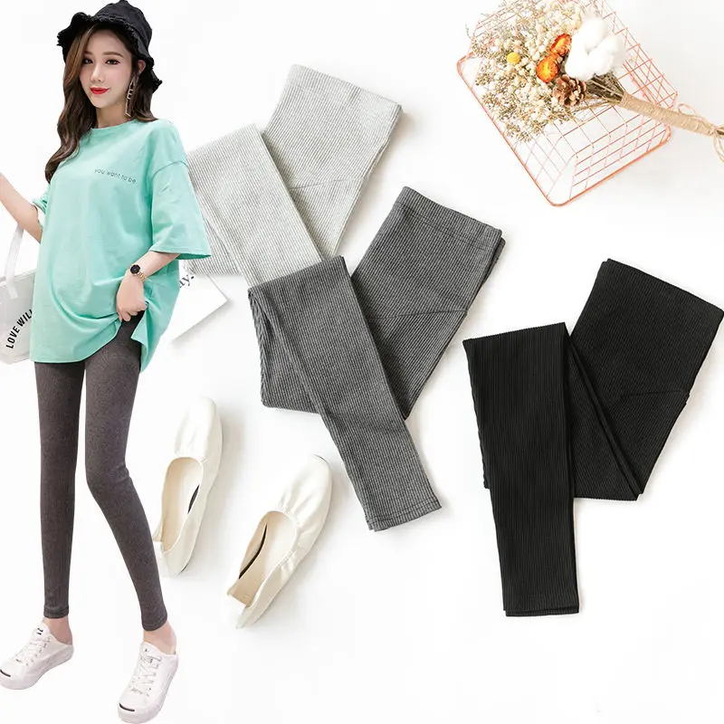 Thread Pregnant Women Leggings Winter Plus Velvet Pants Spring Autumn Maternity Trousers For Pregnancy Clothing Solid Color 2