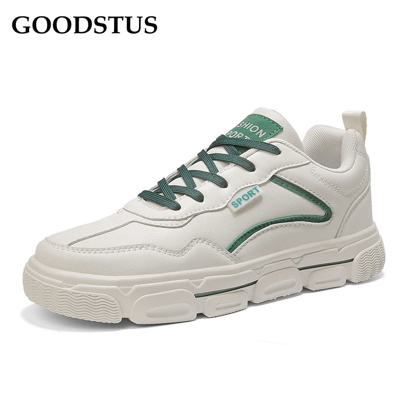 

GOODSTUS Men Sneaker Pu Breathable Padded Soft Bottom Comfortable Durable Solid LaceUp Anti-Slip Street Style Couple Shoes 35-44