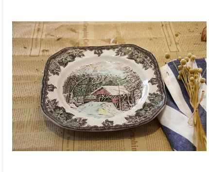 Дружественный деревенский столовый набор элегантный английский стиль посуда керамическая тарелка для завтрака блюда из говядины десертное блюдо суповая чаша - Цвет: 8.5  square plate