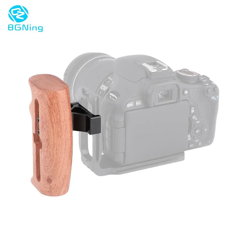 

BGNing Left Wooden Handle Grip for Universal SLR DSLR Camera Cage Rig with Quick Release Clamp and Top Cold Shoe Mount Bracket