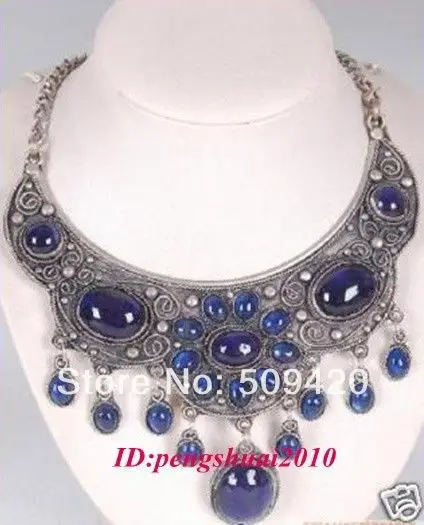 DYY Free Shipping Wholesale&gt&gt&gtEthnic Tibet Silver Blue Jade Chain Multi Pendants Women Bib Necklace Jewelry | Украшения и