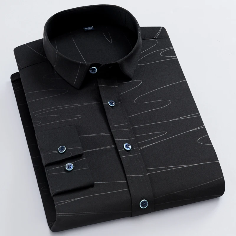 

Men's Flex Long Sleeve Stretch Print/Checkered Shirt Effortless Style Button Closure Breathable Thin Casual Standard-fit Shirts
