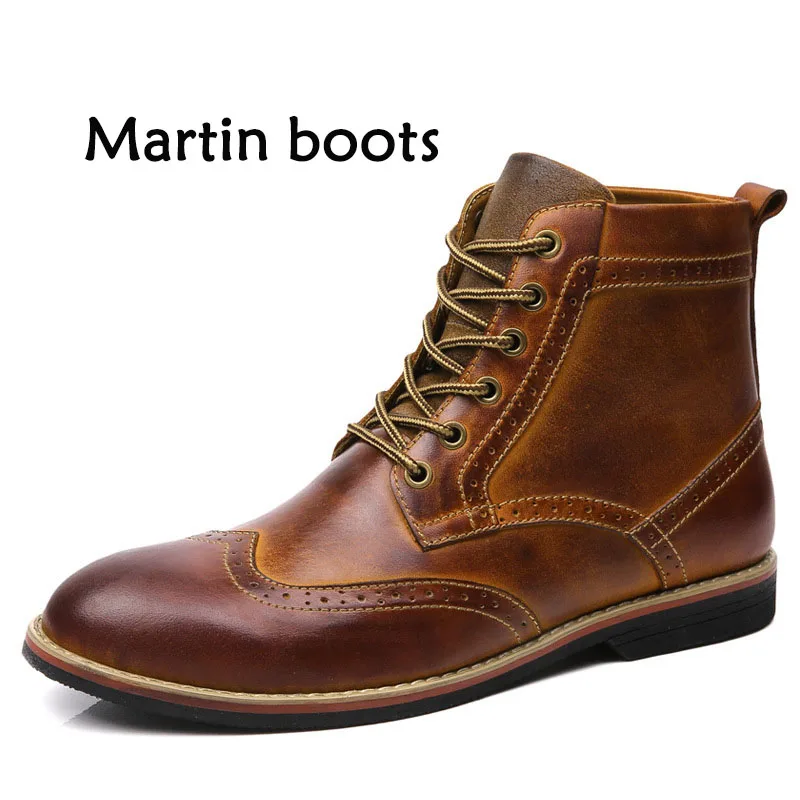 

2022 NEW Men Ankle Boots Big Size 38-47 Vintage Brogue College Style Men Shoes Casual Fashion Lace-up Riding Boots For Man Brown