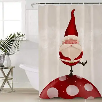 

Christmas Shower Curtain Waterproof Polyester Fabric Shower Curtains Funny Santa Claus Happy Illustration Print Decorative