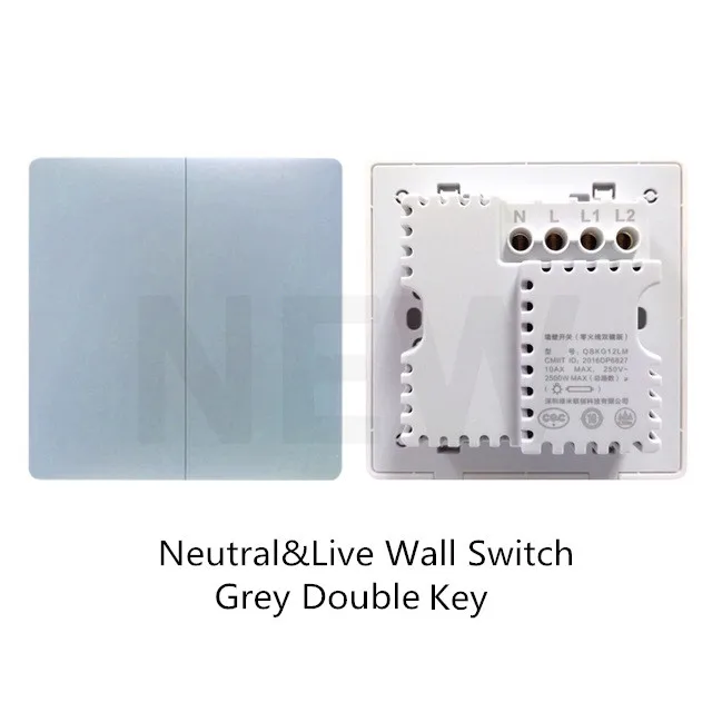 N and L Grey Double Настенный выключатель Xiaomi Aqara, беспроводной переключатель Zigbee Key Fire Wire, нейтральная линия, приложение MiHome, дистанционное управление - Цвет: N and L Grey Double