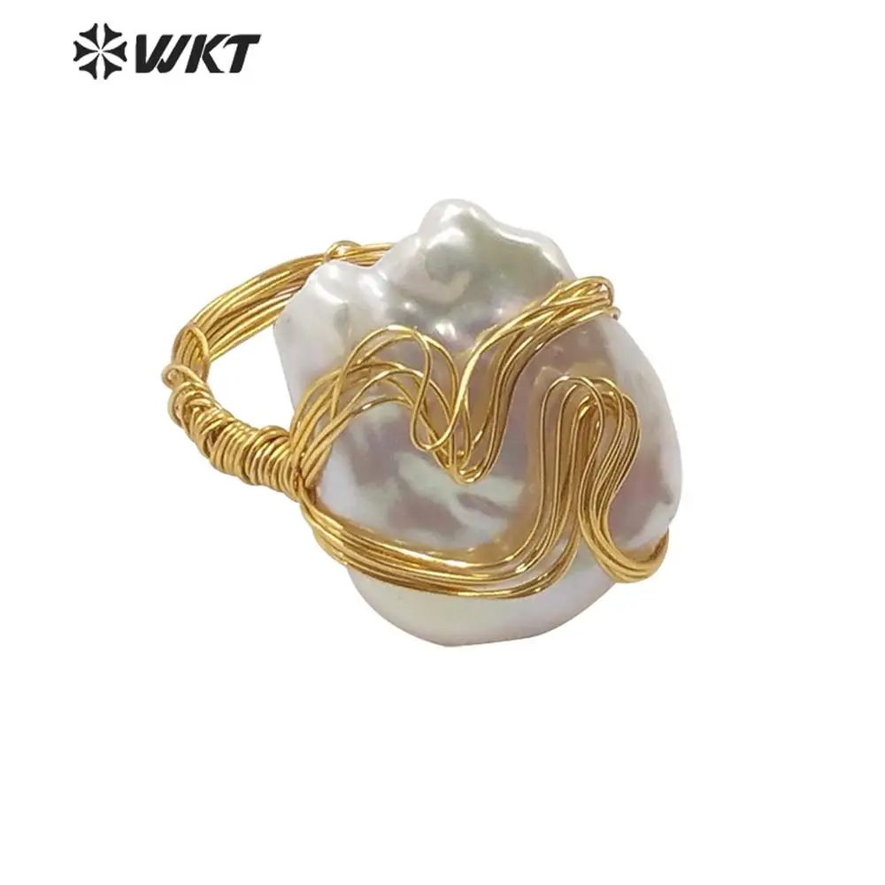 WT-R346 WKT кольцо с натуральным жемчугом проволочное кольцо с жемчугом Жемчужина Неправильной Формы Кольцо модное женское Ювелирное кольцо с жемчугом