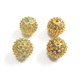 

New Design ! 20mm 100pcs/lot Gold Flower Shape Resin Rhinestone Beads For Chunky Jewelry