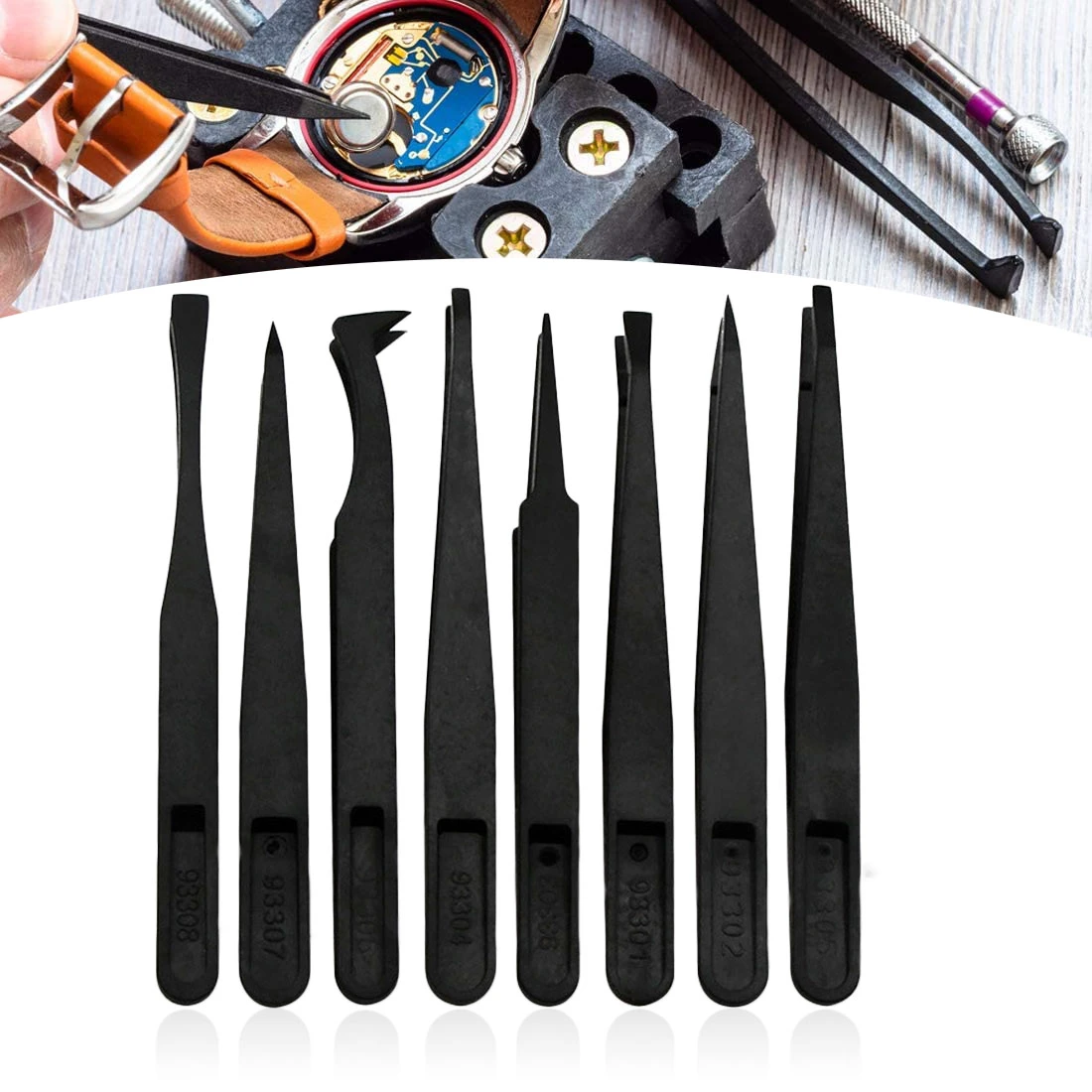 8Pcs Anti-static Electronic Tweezers Kit ESD Forceps PCB Repair Hand Tools Set 8Pcs Anti-static Electronic Tweezers Kit ESD Forceps PCB Repair Hand Tools Set
