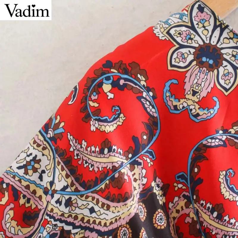 Женское элегантное платье vadim принт мини-платье Длинные рукава галстук-бабочка пояса Боковая молния женская повседневная с эластичной талией платья vestidos QD073
