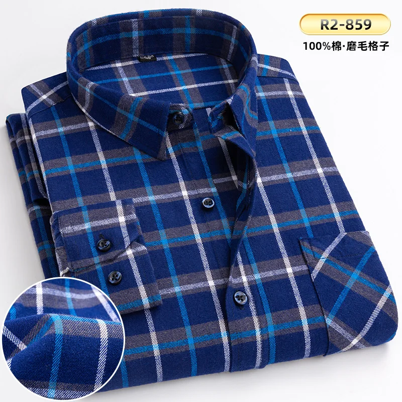 New Spring Autumn 100% Cotton Flannel Plaid Mens Shirts Casual Long Sleeve Regular Fit Home Dress Shirts For Man Clothes 6XL 5XL long short sleeve shirt