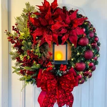2022 Sacred Christmas Wreath with Lights Artificial Hanging Ornaments Front Door Wall Decorations Merry Christmas Tree Wreath