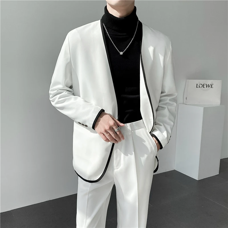 Conjunto completo de 2 piezas para hombre, traje elegante de estilo británico y negro, ropa elegante para color Beige y blanco|Trajes| - AliExpress
