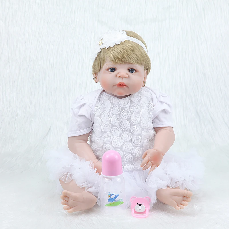 55 см Reborn Baby Doll игрушка мягкая силиконовая белая пачка платье принцессы ткань тело короткие волосы Реалистичная кукла для малышей Подарки для детей