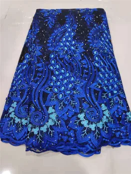 

Hot Sale Pueple African Laces Fabrics Embroidered African French Lace Fabric African French Net tulle Lace Fabric Royal blue