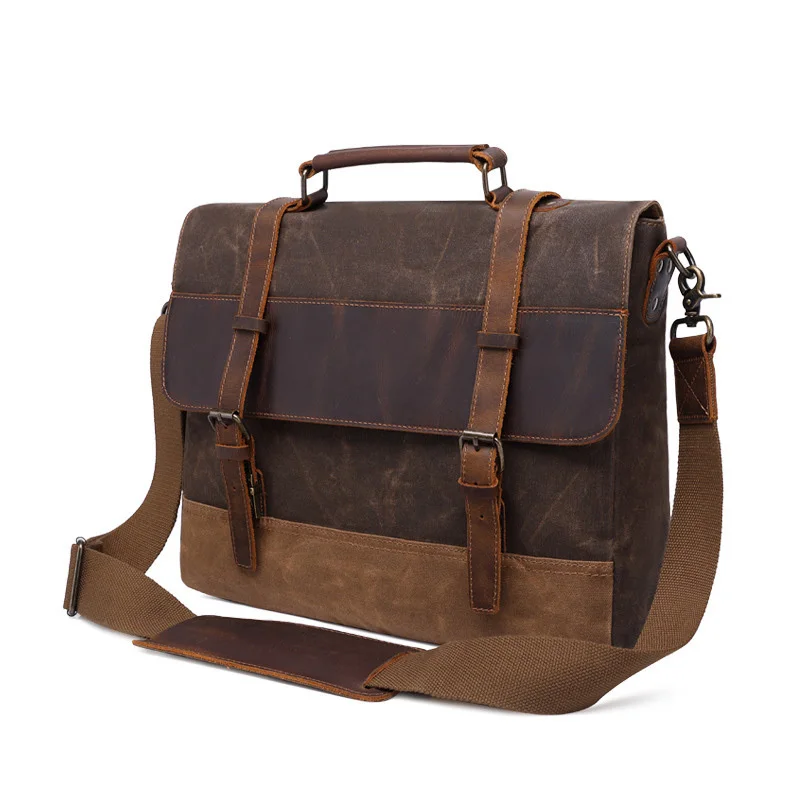 Vintage Men's Canvas Messenger Bag Horse Crazy Leather Man Soft Bags School Bag Man's Lock Military Hangbags Messenger Bags