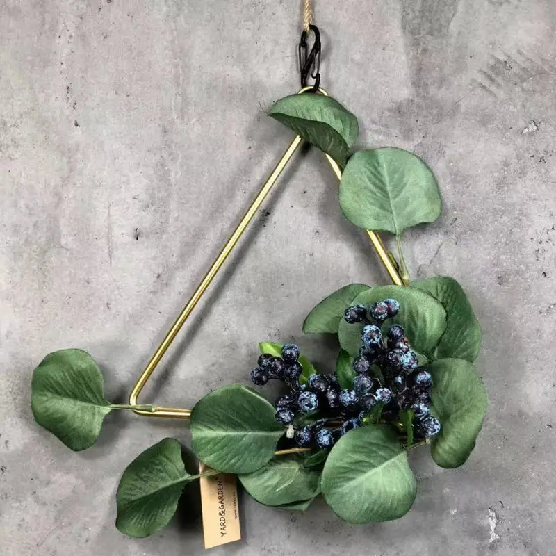 Geometric Wreath Metal Wreath Hemp Rope Set Green Plant Hanging Ring Wall Hanging Ornament Wall Home Simulation Decoration