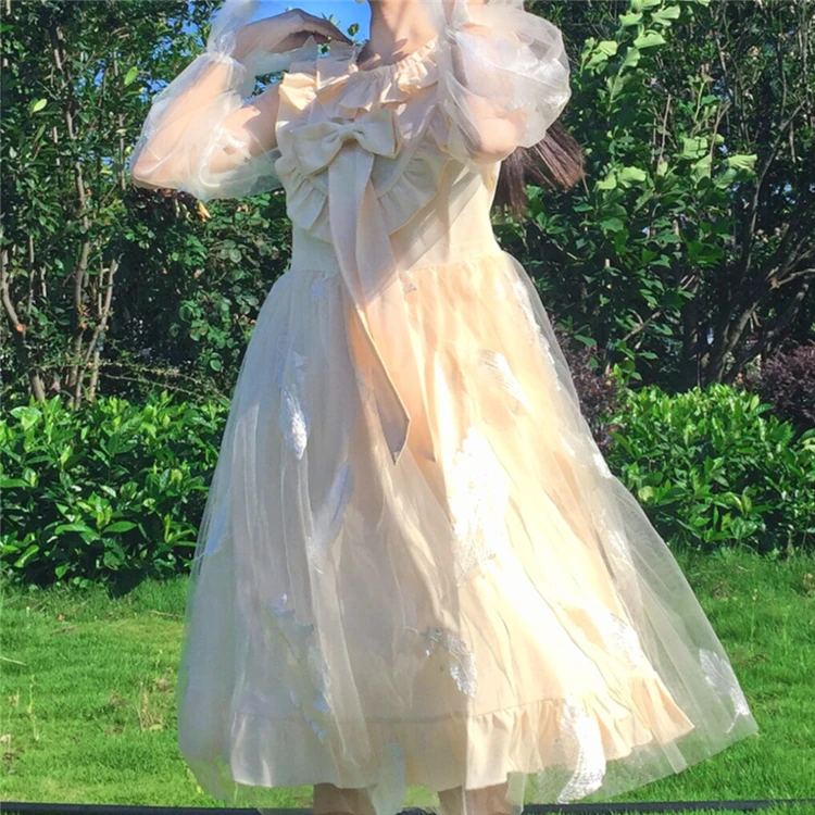 Japanese Soft Girl Lolita Dress Sweet Ruffles Bow Full Sleeve Cosplay Dress Fairy Elegant Kawaii Gauze Feather Party Girly Dress