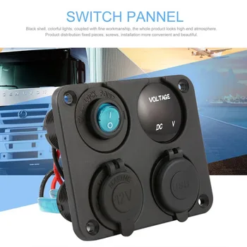 

Dual USB Ports Car Charger + LED Voltmeter + 12V Power Socket + On-Off Switch 4 in 1 Car Marine Boat LED Switch Panel