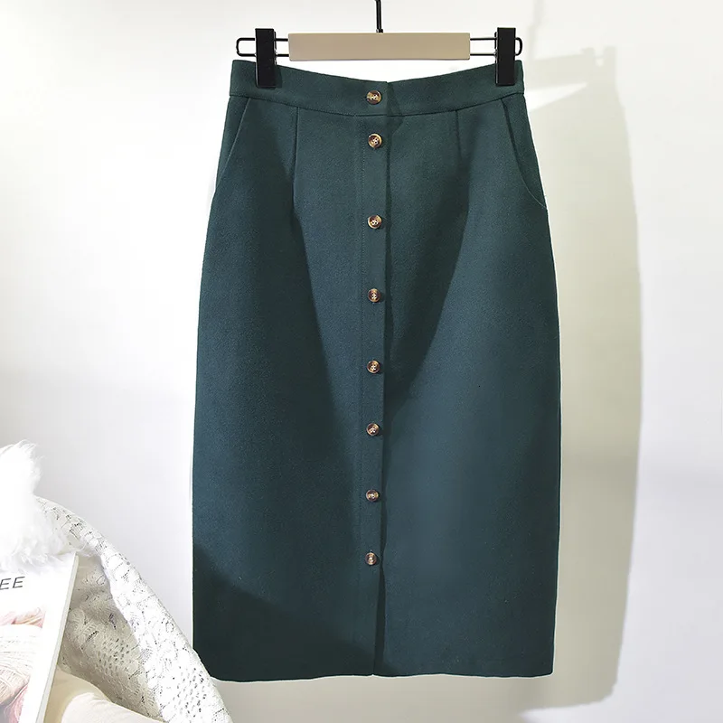 Женские осенние юбки в стиле Харадзюку, высокая талия, одноцветные юбки на пуговицах, винтажные тонкие женские юбки, Saias Midi Jupe Femme, уличная одежда