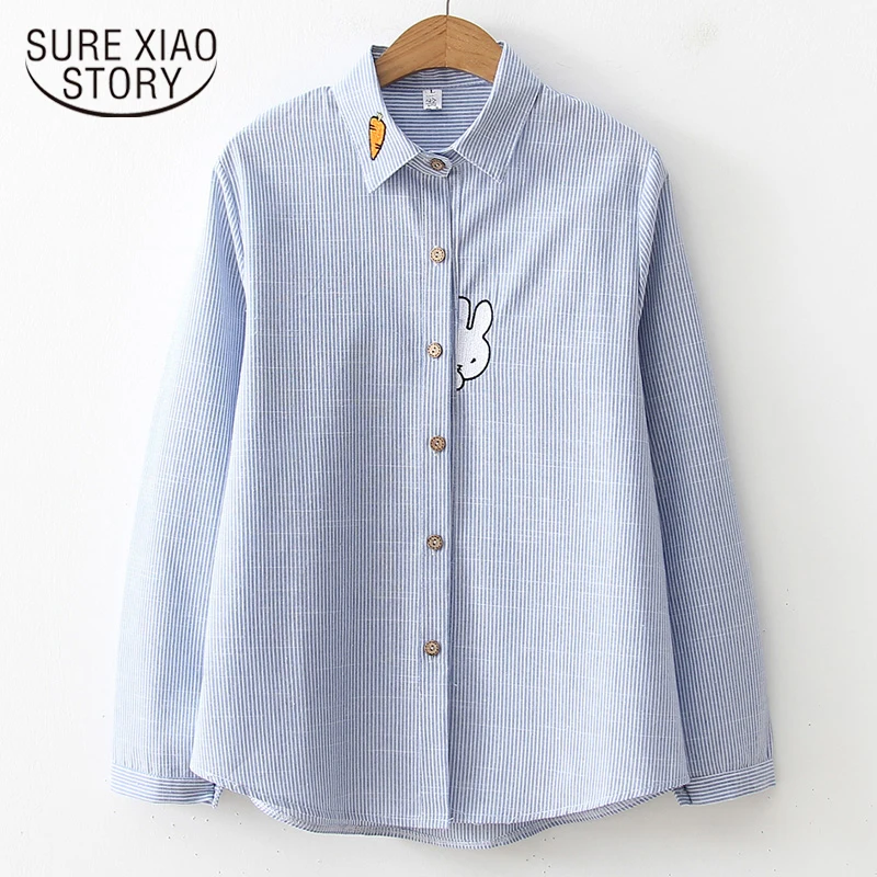 New White Shirt Casual Button Up Turn Down Collar Female Blouse Long Sleeve Cotton Blouse Embroidery Blouse Lady 5083 50
