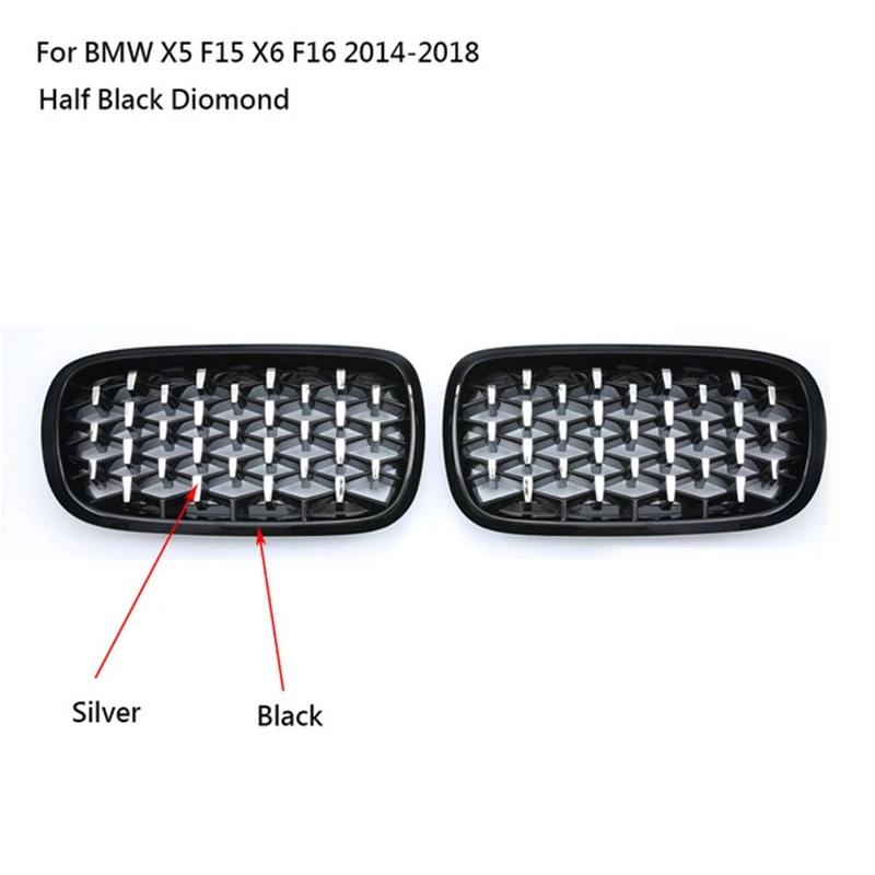 Алмазный Стиль ABS передняя гоночная решетка для BMW X5 X6 F15 F16 F85 F86 серебристый +