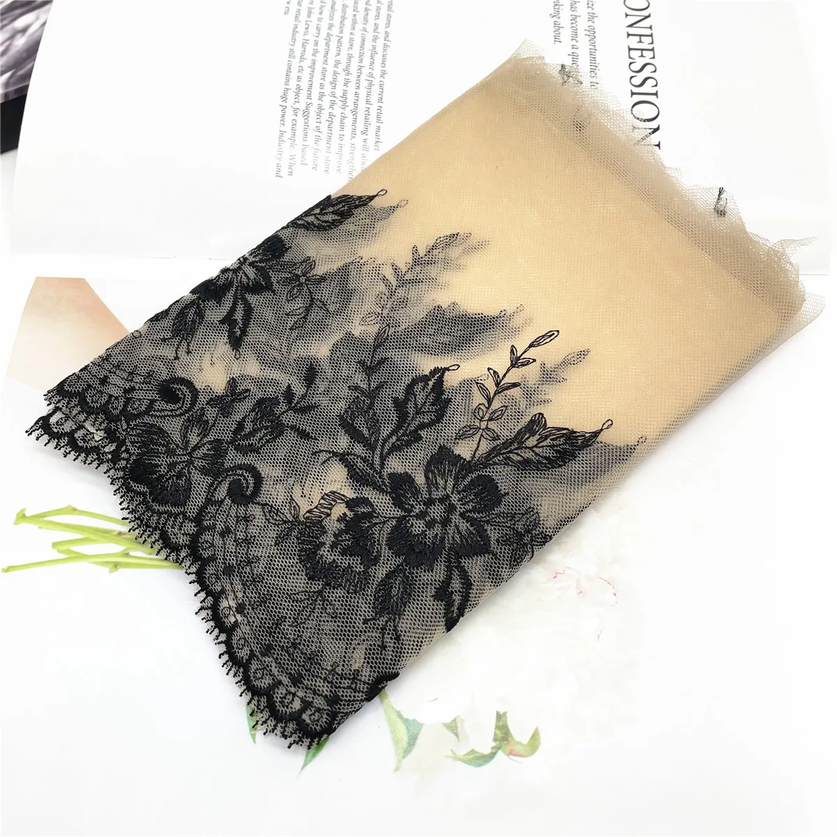 3y/lot Width 7 5/8 inch (19cm) Cream Black Embroidery Lace Trim For Skirt Hem Clothes Sewing Material DIY Apparel Dress Fabric 1