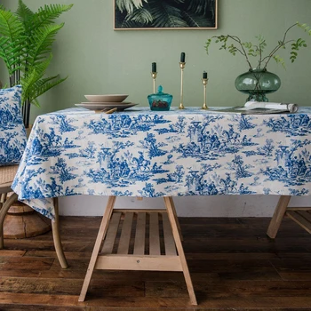 

Vintage Linen Cotton Tablecloth Rectangular Printed Coffee Tea Table Cover Sheet Dining Kitchen Decorative Mantel Mesa