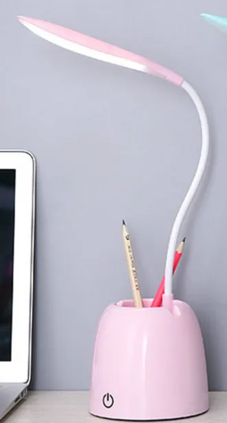 LED Touch on/off Switch 3 Modes Desk Lamp 6800K Eye Protection Desk Light Dimmer USB Charging Table Lamp with Pen Holder Lamp - Цвет: pink