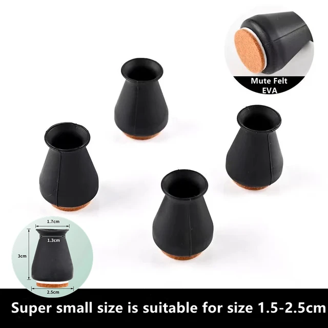 Chair Legs Protectors Table Foot Cover Silicone Chair Caps with Felt EVA Pads for Protecting Floors from Scratches and Noise #30 black XS