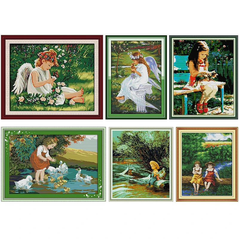 

Cross Stitch Kits Stamped Patterns Angel on Greenery 11CT 14CT Counting Printed Craft Embroidery Art Sewing Decoration Gift Sets