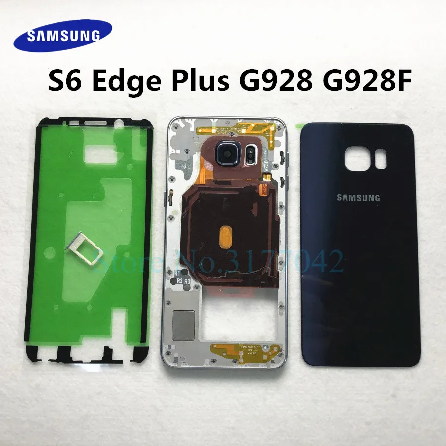 Для samsung Galaxy S6 Edge Plus G928 G928F S6+ полный корпус со средней рамкой Задняя стеклянная крышка для батареи задний Чехол