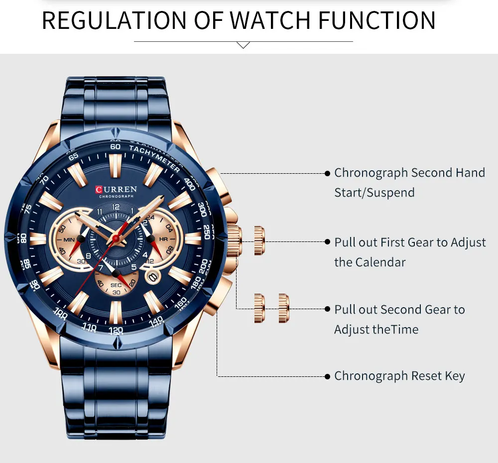 CURREN Топ люксовый бренд мужские часы кварцевые наручные часы спортивные часы с хронографом мужские часы с ремешком из нержавеющей стали модные деловые часы