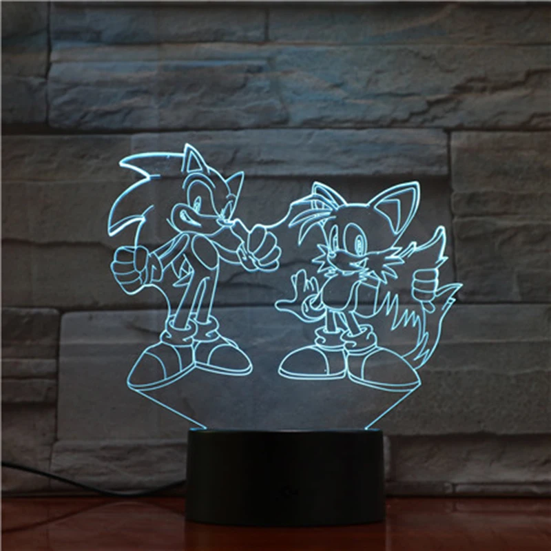 Sonic 3D светодиодный ночной Светильник Sonic 7 цветов, меняющаяся лампа, украшение комнаты, игрушка-фигурка для подарка на Рождество