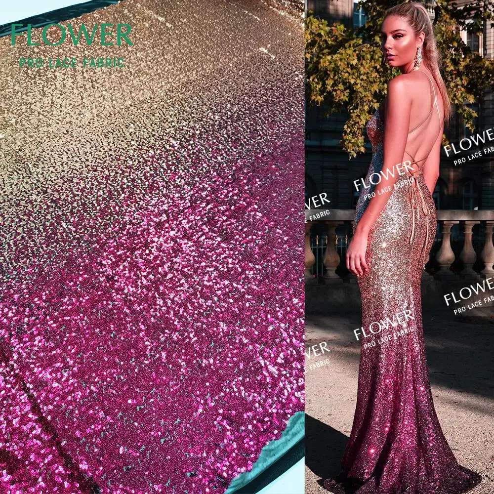 Elastic Sequins Net Lace Fabrics Stretch Laces For African Wedding Prom Dress Sewing Material Gradient Sequined Fabric | Дом и сад