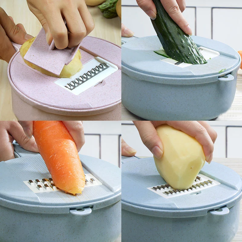 

Household safe and convenient Multi-function chopping device combination set blue pink grater
