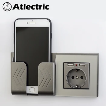 

Atlectric Star Silver Glass Panel Power Socket EU Standard With 2100mA Dual USB Charger Port for Mobile Devices 86mm * 86mm