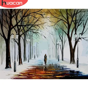 

HUACAN Paint By Number Tree Drawing On Canvas Gift Hand Painted Painting Art DIY Pictures By Numbers Street Kits Home Decor