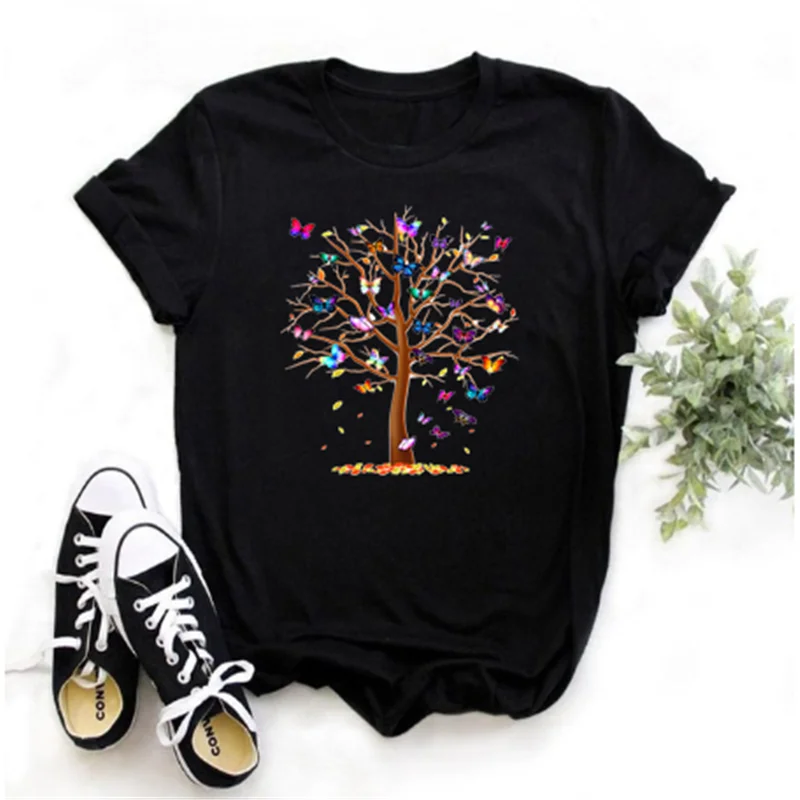 

Mayos Summer Women's Butterfly Tree Print Harajuku T-shirt 2020 Fashion Casual Streetwear Women's Clothing T-shirt
