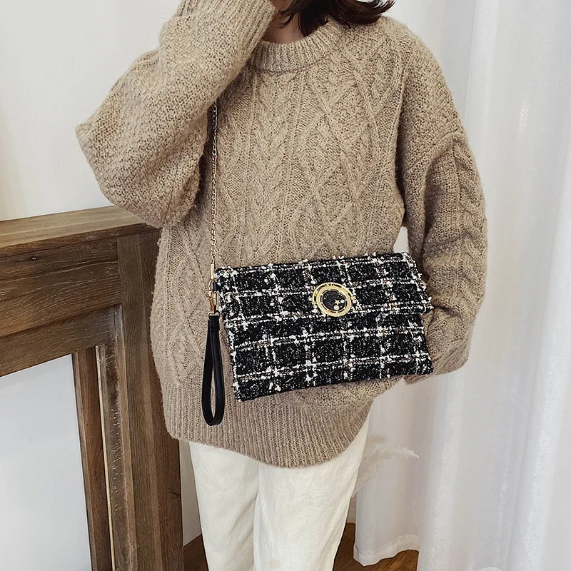 

Online Celebrity Woolen Envelope Bag Women's 2019 Autumn And Winter Popular New Style Korean-style Versatile Shoulder Bag Glorio