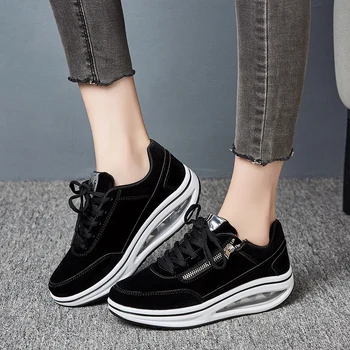 New Winter Women Outdoor Fitness Shoes Lace Up Wedge Sneakers Body Shaping Sport Slimming Shoes
