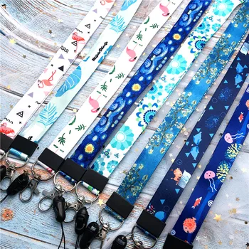 

50pcs/lot Lanyard for phones Fresh flower Leaves fish Multi-function Mobile Phone Straps ID Card Pass Keychain Neck Strap Keys