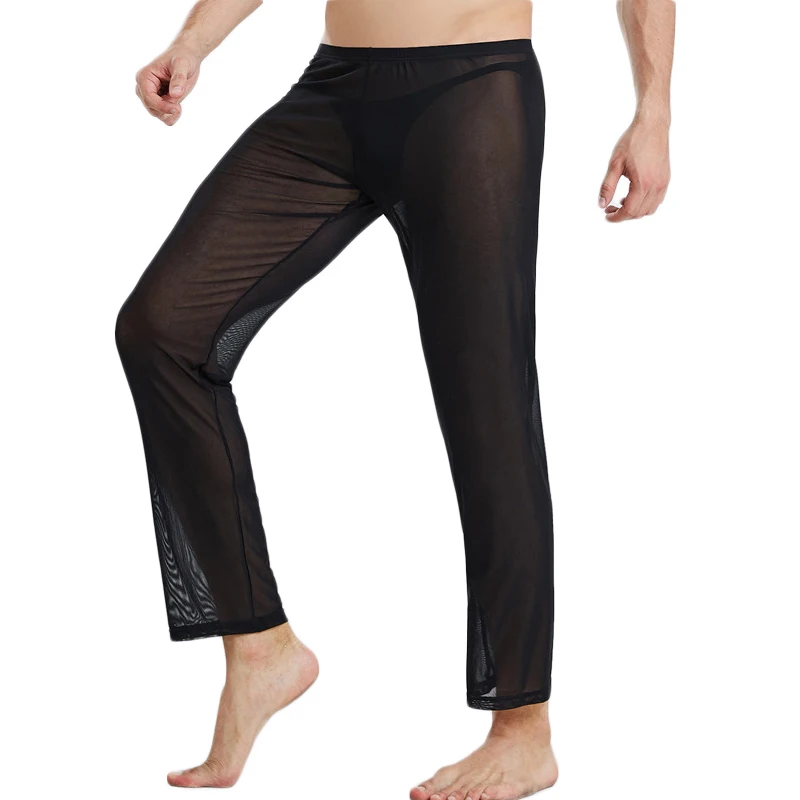 Man Sleep Bottoms Long Pants Sleepwear Sexy Mesh Breathable Slip Mans Men's Casual Trousers Homewear See Through Pajama Pants