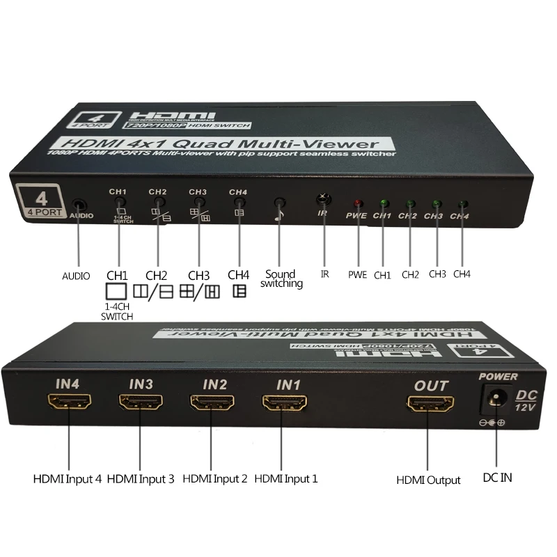 4x1 HDMI четырехэкранный мультипросмотра HDMI бесшовный Коммутатор HDMI мультивиер разветвитель экрана 1080P HD IR HDMI переключатель