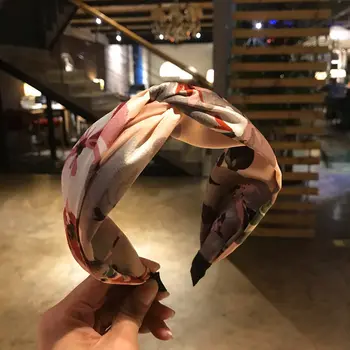 

CN Bohemian Printed Cross Hairband Satin Knotted Women Bezel Hair Hoop Handmade Wide Headbands For Girls Ladies Hair Accessories