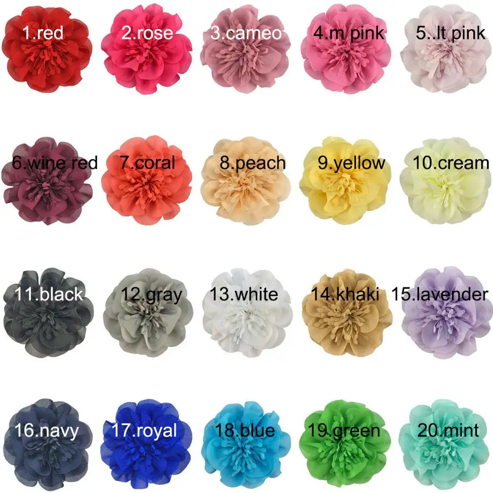 5pcs/lot 3.6'' Chiffon Flower with Stamen 9cm Bright color Headwear Flower Kids Lovely Hair Accessories TH298