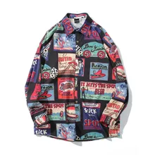 Уличная одежда с длинным рукавом рубашки мужские осенние Формальные 3D машины напечатанные Гавайские хип хоп повседневные винтажные рубашки в корейском японском стиле