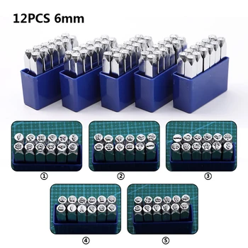 

12pcs 6mm Steel Leather Stamping Punch Tool DIY LOGO Different Stamping Patterns Leather Craft Stamps Pressing Kit