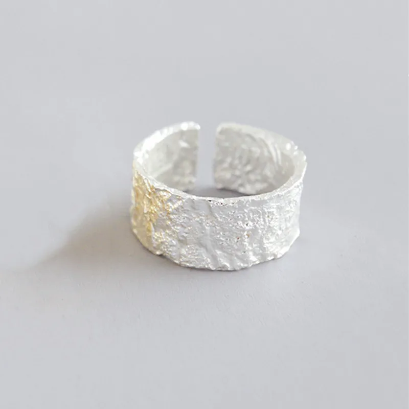 

Genuine 925 Sterling Silver Creative Irregular Bump Wide Open Ring Female Fashion Simple Tree Pattern Ring Silver Jewelry